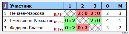 результаты турнира Парный турнир в ЦРДС Зенит