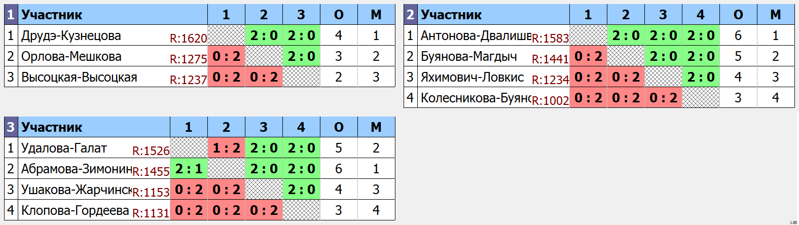 результаты турнира Чемпионат Калининградской области по бадминтону WD