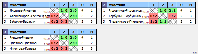 результаты турнира Любительские соревнования (игровая тренировка) по бадминтону среди семейных пар в СК «Макс Арена» г. Жуковский