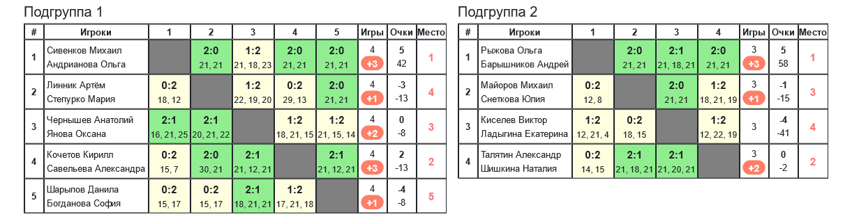 результаты турнира 8-й турнир по бадминтону памяти Л.Э.Ремизовой 